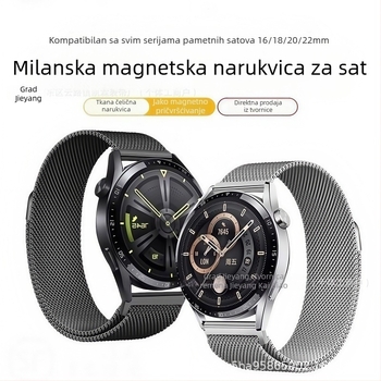 Milanska magnetska nehrđajuća čelična narukvica za Huawei Watch GT5/Watch5, 18mm-22mm
