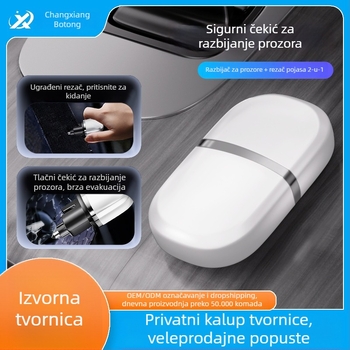 Auto sigurnosni čekić s razbijačem stakla i rezačem pojasa; materijal ABS+metal; težina 55 g; prilagodljivo