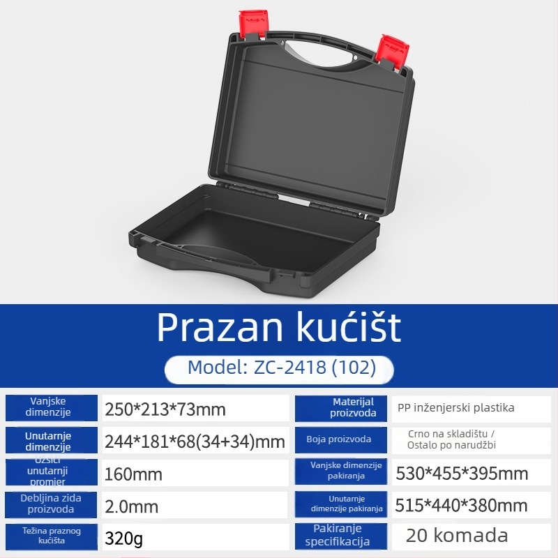 Plastična kutija za alate – višefunkcionalna PP kutija za alate, za električare, prijenosno skladište, vodootporna i otporna na vlagu
