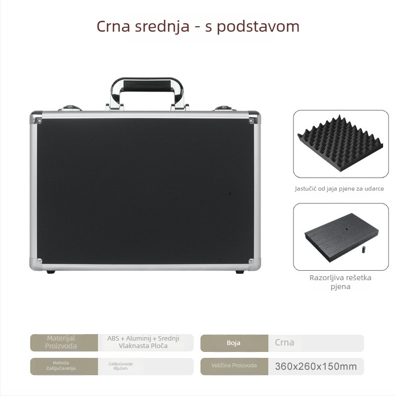 Kutija alata od aluminijskog legura, Prijenosna kutija za pohranu, Vanjski materijal MDF+ABS, Okvir od aluminijskog legura