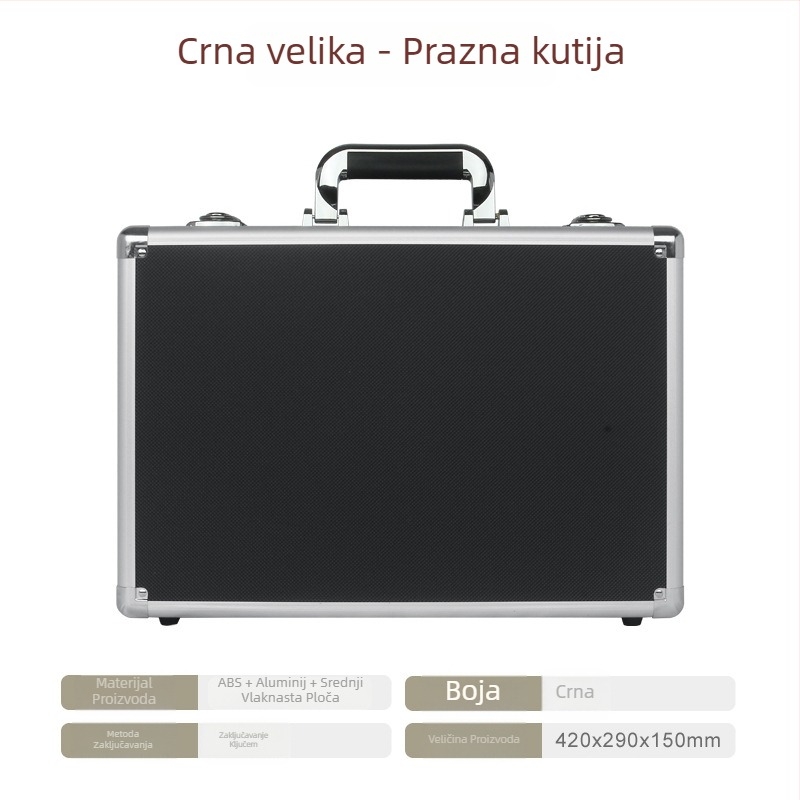 Kutija alata od aluminijskog legura, Prijenosna kutija za pohranu, Vanjski materijal MDF+ABS, Okvir od aluminijskog legura