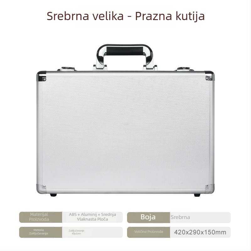 Kutija alata od aluminijskog legura, Prijenosna kutija za pohranu, Vanjski materijal MDF+ABS, Okvir od aluminijskog legura