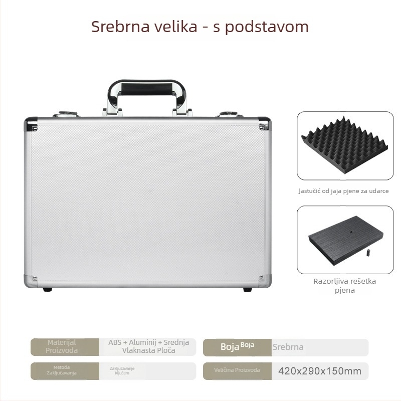 Kutija alata od aluminijskog legura, Prijenosna kutija za pohranu, Vanjski materijal MDF+ABS, Okvir od aluminijskog legura