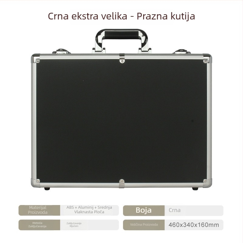 Kutija alata od aluminijskog legura, Prijenosna kutija za pohranu, Vanjski materijal MDF+ABS, Okvir od aluminijskog legura