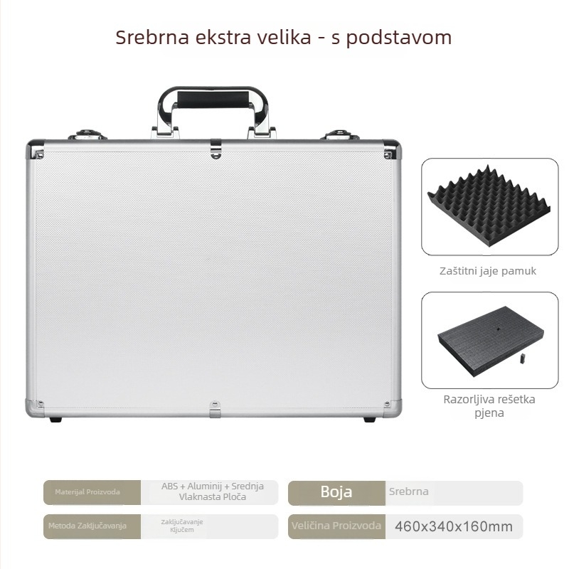 Kutija alata od aluminijskog legura, Prijenosna kutija za pohranu, Vanjski materijal MDF+ABS, Okvir od aluminijskog legura