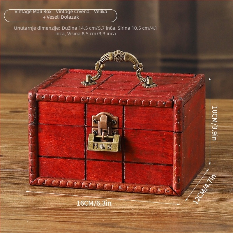 Drvena retro kutija za pohranu nakita s poklopcem, prijenosni stolni organizator; Model 6019; Materijal: drvo; Stil: Novi kineski stil; Funkcija: organiziranje