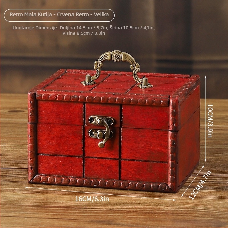 Drvena retro kutija za pohranu nakita s poklopcem, prijenosni stolni organizator; Model 6019; Materijal: drvo; Stil: Novi kineski stil; Funkcija: organiziranje