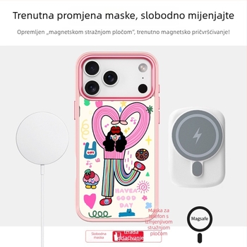 Kućište za iPhone 17 Pro Max s magnetskim držačem i zamjenjivim stražnjim pločom, dvodijelni dizajn, dojam vrhunske kvalitete, prilagodljivo, dostupne boje: ružičasta, ljubičasta, zelena, crna, prozirna — Dopamine Girl