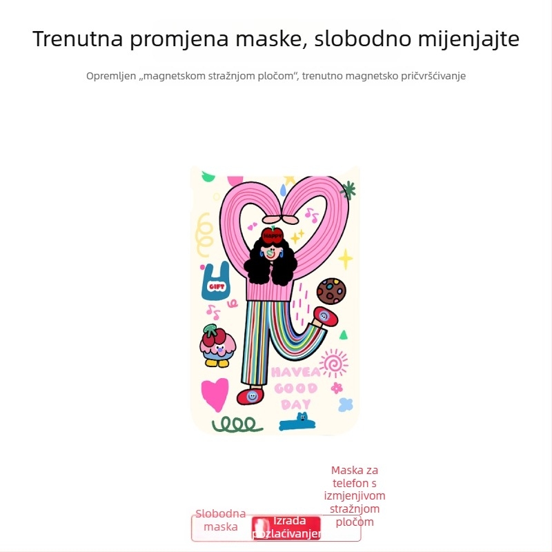 Kućište za iPhone 17 Pro Max s magnetskim držačem i zamjenjivim stražnjim pločom, dvodijelni dizajn, dojam vrhunske kvalitete, prilagodljivo, dostupne boje: ružičasta, ljubičasta, zelena, crna, prozirna — Dopamine Girl