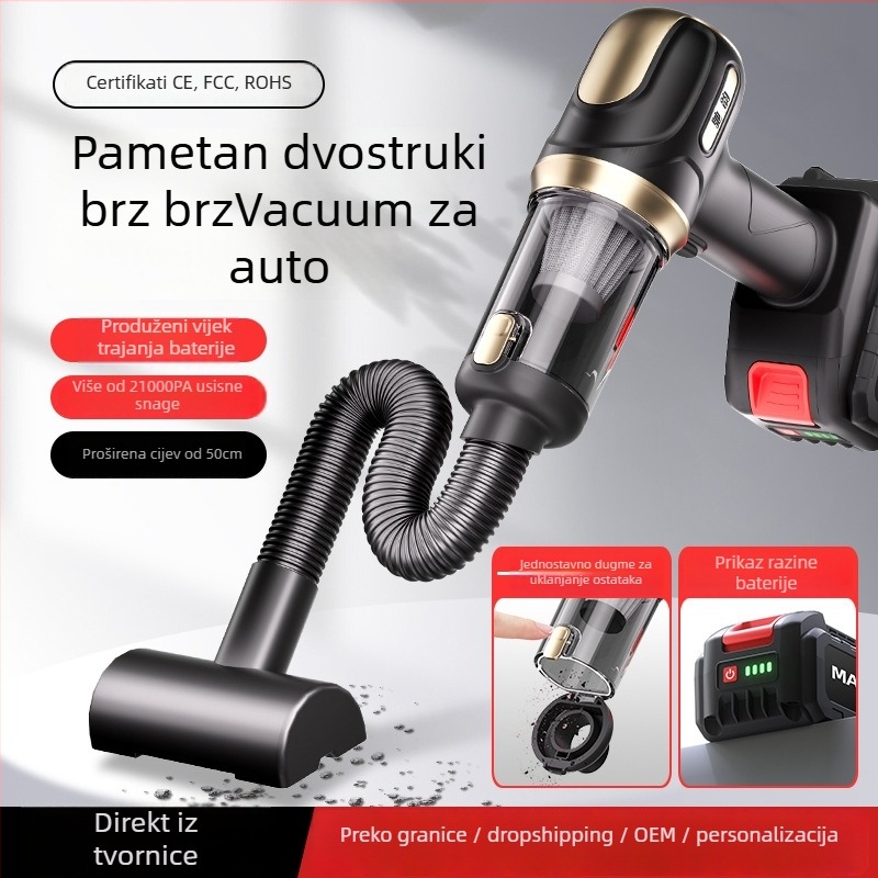 Bežični usisavač za auto – prijenosni ručni model s visokim usisnim kapacitetom (20V, 120W, 20000 Pa, punjiv, 5 m kabel)