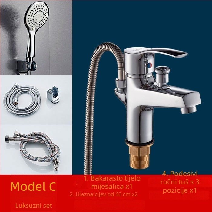 Bakreni tuš-miješalica s jednim otvorom, topla i hladna voda, vertikalna ugradnja, model ds8803