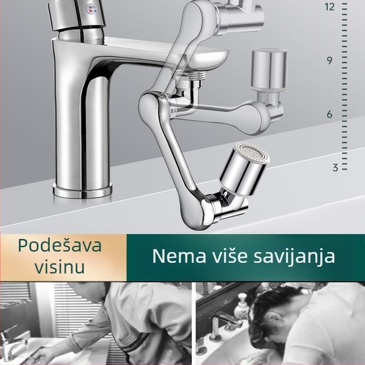 Univerzalni produživač slavine, rotirajući i zaštita od prskanja za umivaonik – višestruka funkcija