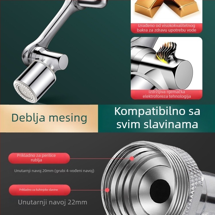 Univerzalni produživač slavine, rotirajući i zaštita od prskanja za umivaonik – višestruka funkcija