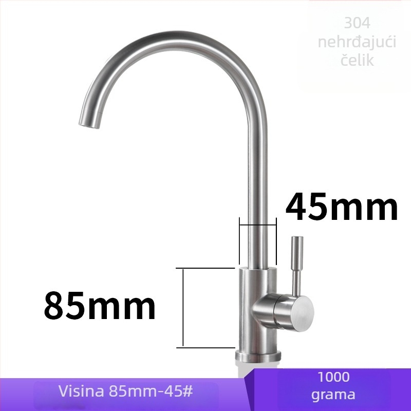 Kuhinjski miješajući faucet, 304 nerđajući čelik, jednoruk, keramički kartridž, 0–80°C