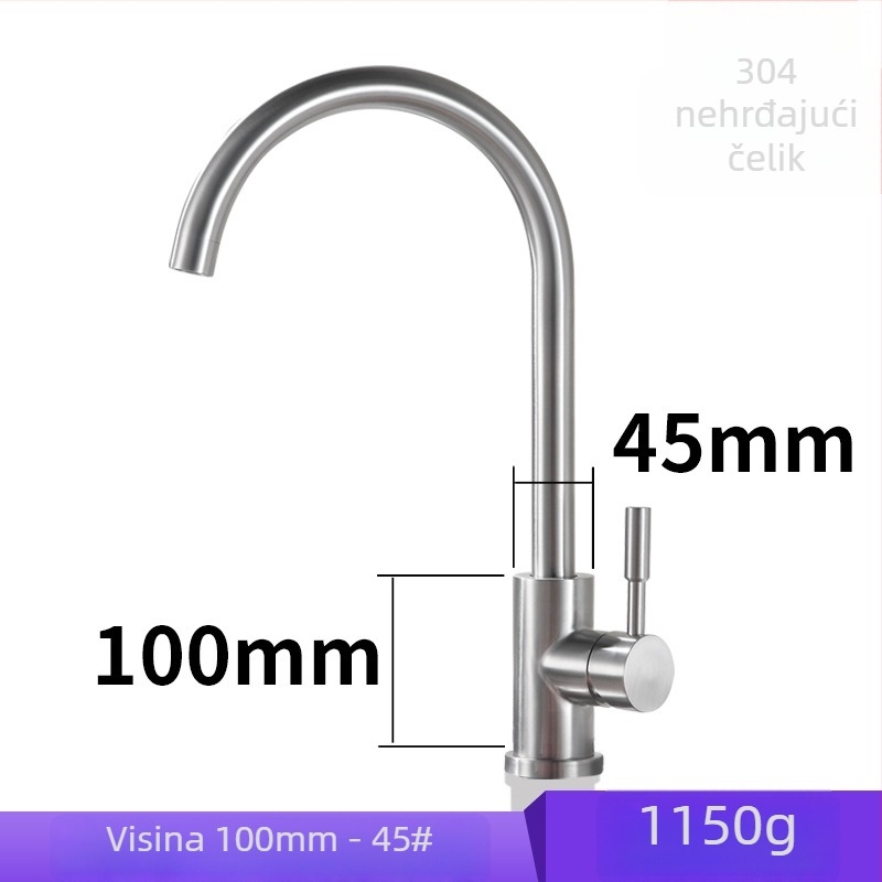 Kuhinjski miješajući faucet, 304 nerđajući čelik, jednoruk, keramički kartridž, 0–80°C