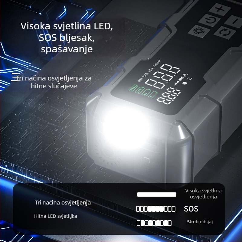 Automobilski start uređaj s ugrađenom pumpom – 12V, 720A, 35 L/min, 80W, Digitalni zaslon
