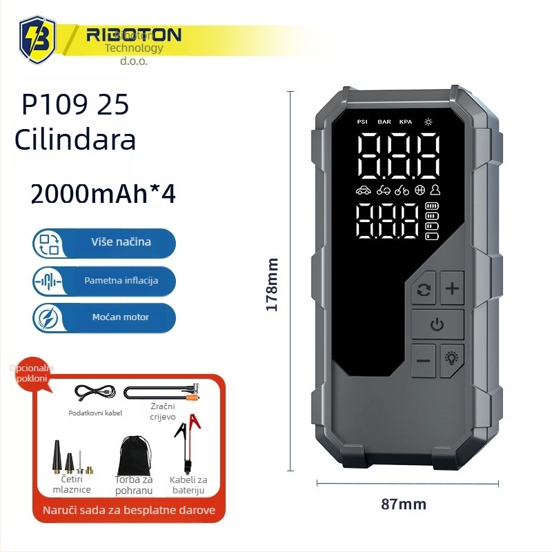 Automobilski start uređaj s ugrađenom pumpom – 12V, 720A, 35 L/min, 80W, Digitalni zaslon