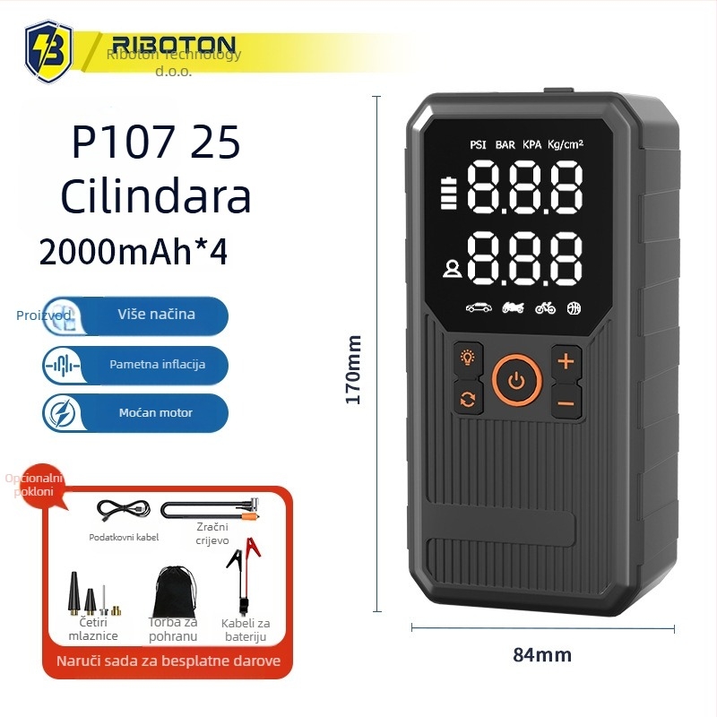 Automobilski start uređaj s ugrađenom pumpom – 12V, 720A, 35 L/min, 80W, Digitalni zaslon
