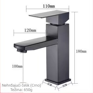 Kran za kupaonicu za umivaonik, od nehrđajućeg čelika, miješani topli i hladni vod, keramički ventil, model WSY-515620, radna temperatura 0–80°C