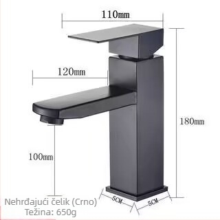 Kran za kupaonicu za umivaonik, od nehrđajućeg čelika, miješani topli i hladni vod, keramički ventil, model WSY-515620, radna temperatura 0–80°C