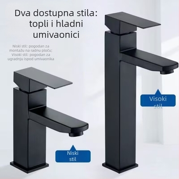 Kran za kupaonicu za umivaonik, od nehrđajućeg čelika, miješani topli i hladni vod, keramički ventil, model WSY-515620, radna temperatura 0–80°C