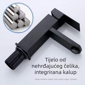 Kran za kupaonicu za umivaonik, od nehrđajućeg čelika, miješani topli i hladni vod, keramički ventil, model WSY-515620, radna temperatura 0–80°C