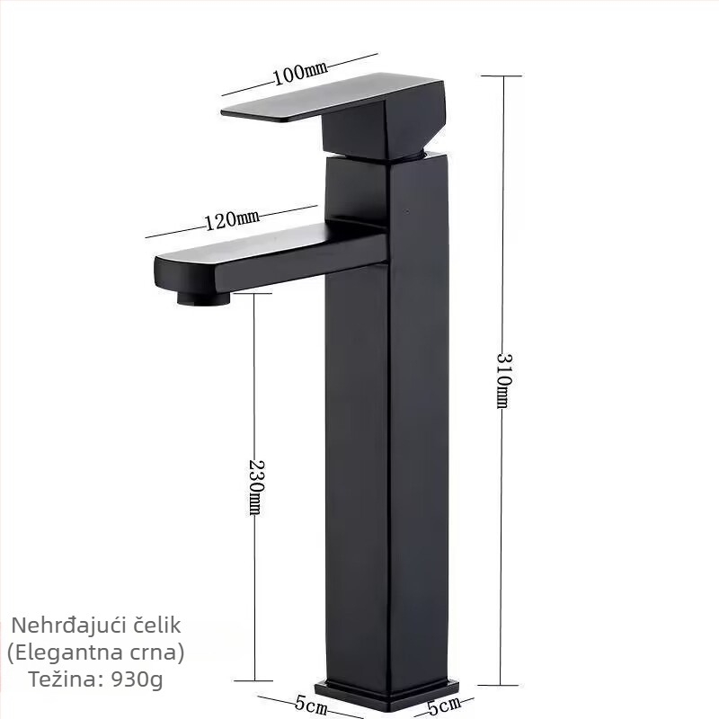 Kran za kupaonicu za umivaonik, od nehrđajućeg čelika, miješani topli i hladni vod, keramički ventil, model WSY-515620, radna temperatura 0–80°C
