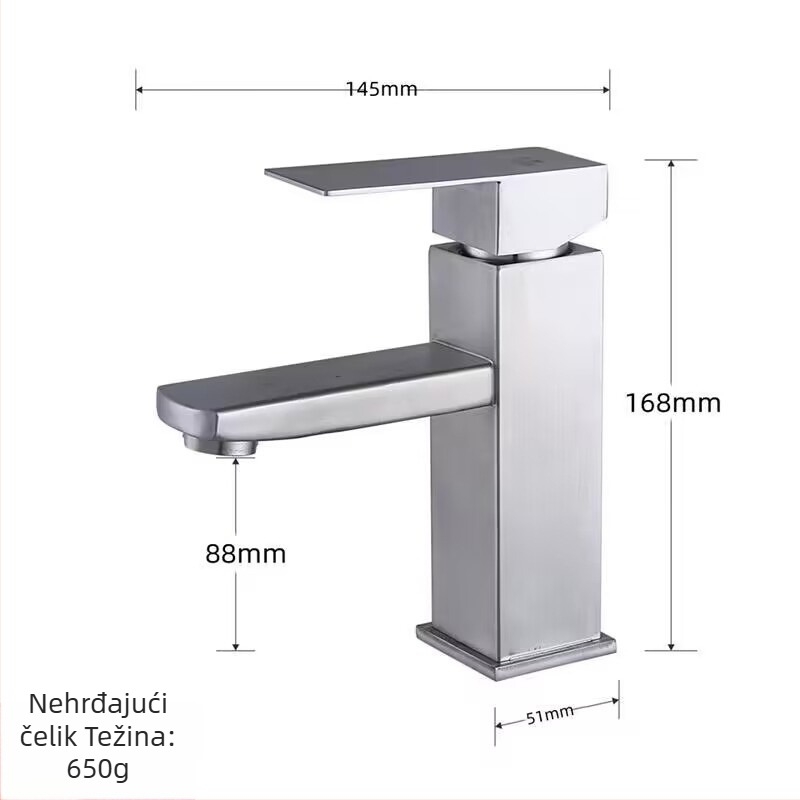 Kran za kupaonicu za umivaonik, od nehrđajućeg čelika, miješani topli i hladni vod, keramički ventil, model WSY-515620, radna temperatura 0–80°C