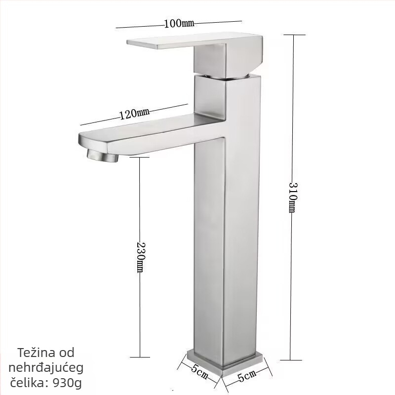 Kran za kupaonicu za umivaonik, od nehrđajućeg čelika, miješani topli i hladni vod, keramički ventil, model WSY-515620, radna temperatura 0–80°C