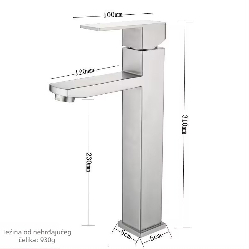 Kran za kupaonicu za umivaonik, od nehrđajućeg čelika, miješani topli i hladni vod, keramički ventil, model WSY-515620, radna temperatura 0–80°C