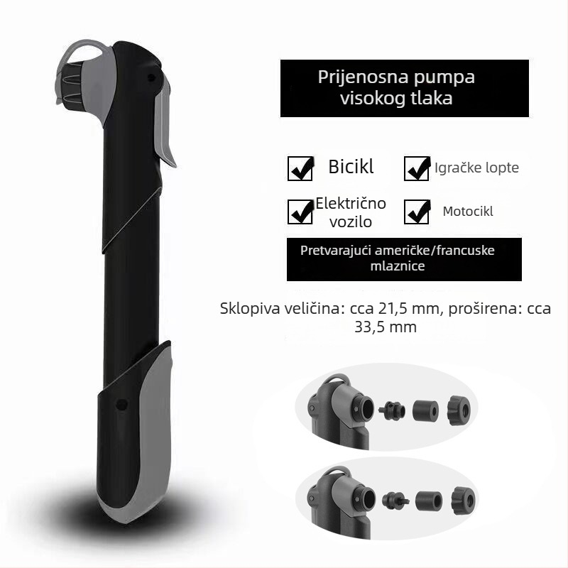 Mini prijenosna ručna pumpa za bicikl s manometrom (Model 61, plastično kućište)