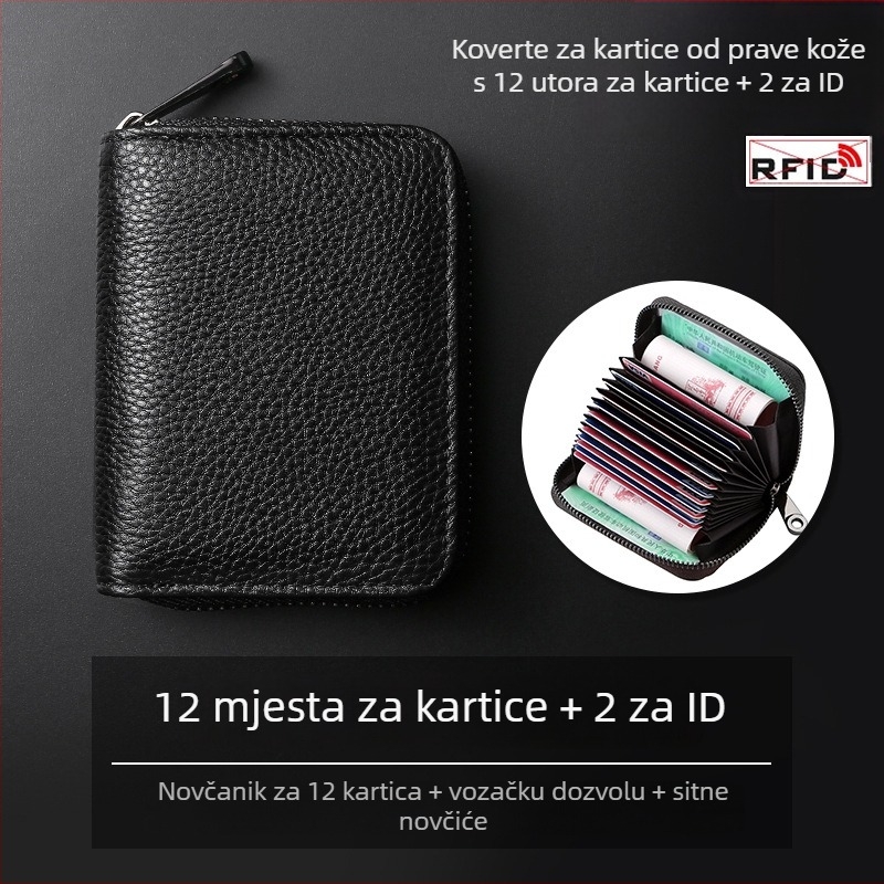 Držač kartica u akordeonskom stilu – prava koža, prvi sloj teleće kože, unisex, urbani stil, podstava od poliestera