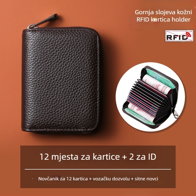 Držač kartica u akordeonskom stilu – prava koža, prvi sloj teleće kože, unisex, urbani stil, podstava od poliestera