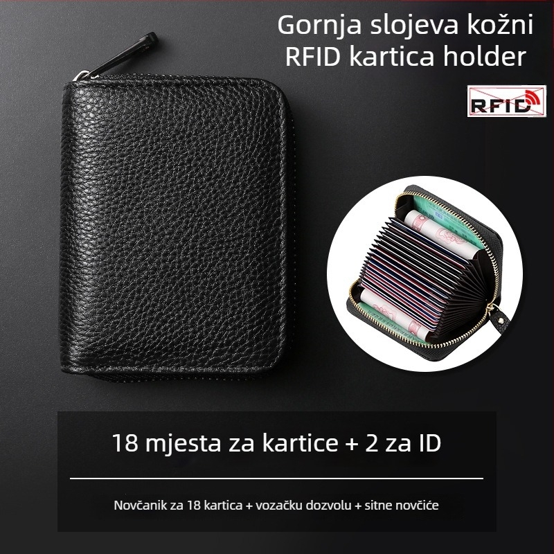 Držač kartica u akordeonskom stilu – prava koža, prvi sloj teleće kože, unisex, urbani stil, podstava od poliestera
