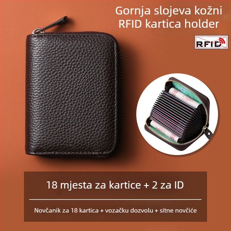 Držač kartica u akordeonskom stilu – prava koža, prvi sloj teleće kože, unisex, urbani stil, podstava od poliestera