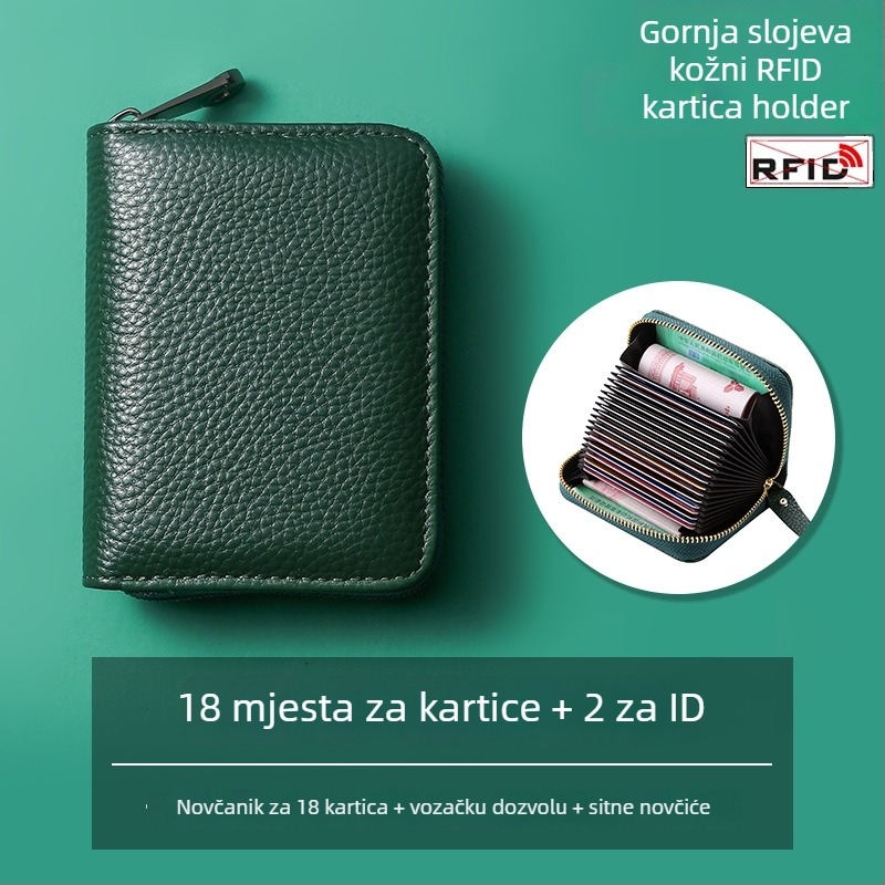 Držač kartica u akordeonskom stilu – prava koža, prvi sloj teleće kože, unisex, urbani stil, podstava od poliestera