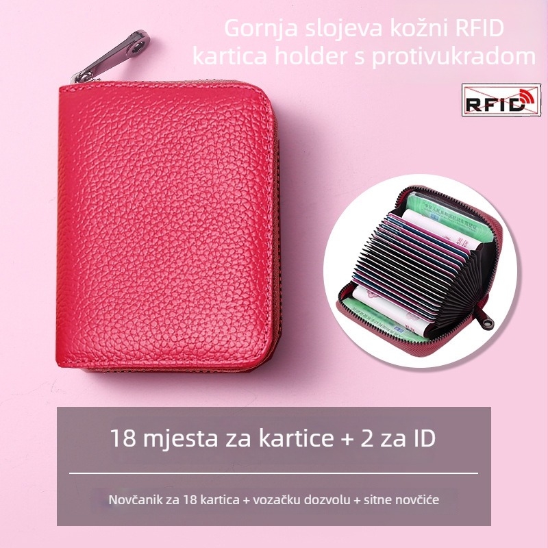 Držač kartica u akordeonskom stilu – prava koža, prvi sloj teleće kože, unisex, urbani stil, podstava od poliestera