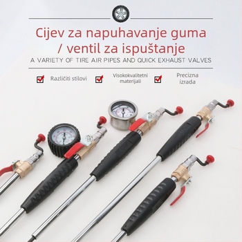 Dvostruka mlaznica za zrak za kamionske gume – brzo napuhivanje s manometrom, Mussen Hall, auto popravak, 0,4 kg