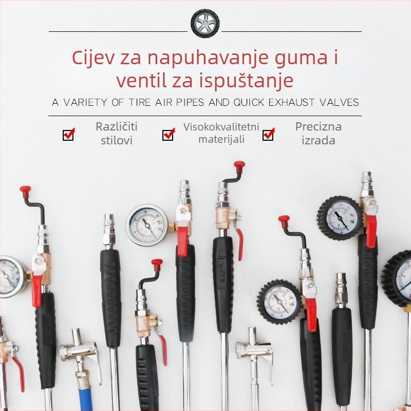 Dvostruka mlaznica za zrak za kamionske gume – brzo napuhivanje s manometrom, Mussen Hall, auto popravak, 0,4 kg