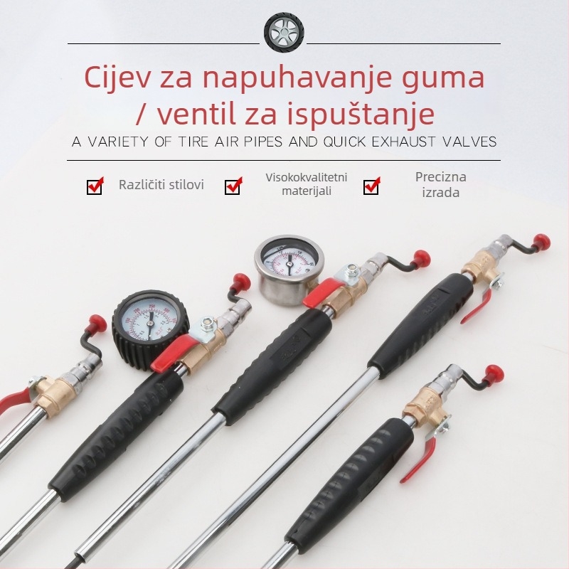 Dvostruka mlaznica za zrak za kamionske gume – brzo napuhivanje s manometrom, Mussen Hall, auto popravak, 0,4 kg