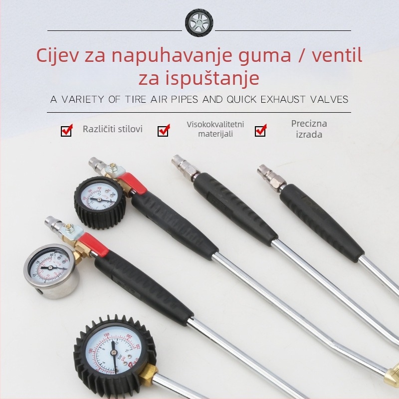 Dvostruka mlaznica za zrak za kamionske gume – brzo napuhivanje s manometrom, Mussen Hall, auto popravak, 0,4 kg