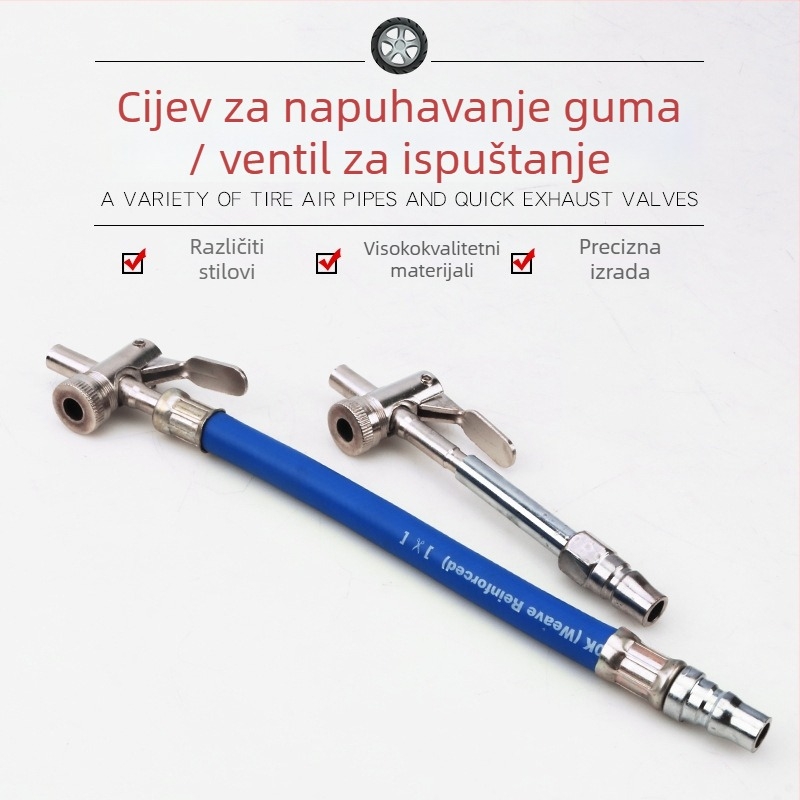 Dvostruka mlaznica za zrak za kamionske gume – brzo napuhivanje s manometrom, Mussen Hall, auto popravak, 0,4 kg