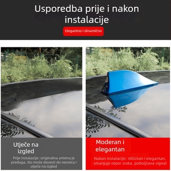 Auto antena u obliku žralove peraje; Instalacija: ljepilom; Napon: 12V; Struja: 12A; Životni vijek: 999999