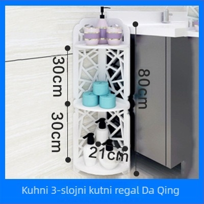 3-etasni kutni stalak za pod - multifunkcionalan, lagano premještanje, otporan na vlagu; materijal: PVC-drevo-plastika ploča; minimalistički stil