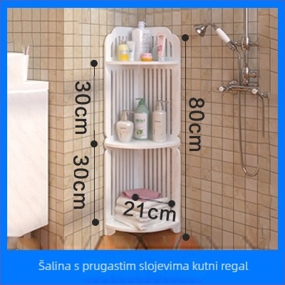 3-etasni kutni stalak za pod - multifunkcionalan, lagano premještanje, otporan na vlagu; materijal: PVC-drevo-plastika ploča; minimalistički stil