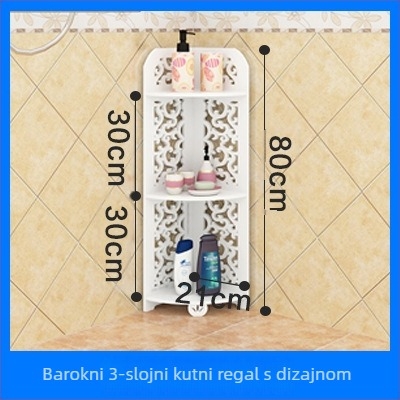 3-etasni kutni stalak za pod - multifunkcionalan, lagano premještanje, otporan na vlagu; materijal: PVC-drevo-plastika ploča; minimalistički stil