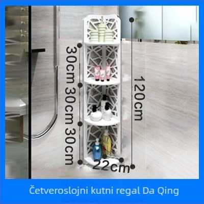 3-etasni kutni stalak za pod - multifunkcionalan, lagano premještanje, otporan na vlagu; materijal: PVC-drevo-plastika ploča; minimalistički stil