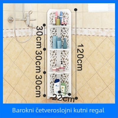 3-etasni kutni stalak za pod - multifunkcionalan, lagano premještanje, otporan na vlagu; materijal: PVC-drevo-plastika ploča; minimalistički stil