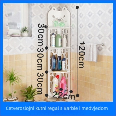 3-etasni kutni stalak za pod - multifunkcionalan, lagano premještanje, otporan na vlagu; materijal: PVC-drevo-plastika ploča; minimalistički stil