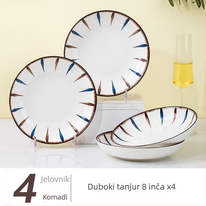 Porcelanski set posuđa za stol s prugastim uzorkom, pod glazurom, kružnog oblika, pogodna za mikrovalnu